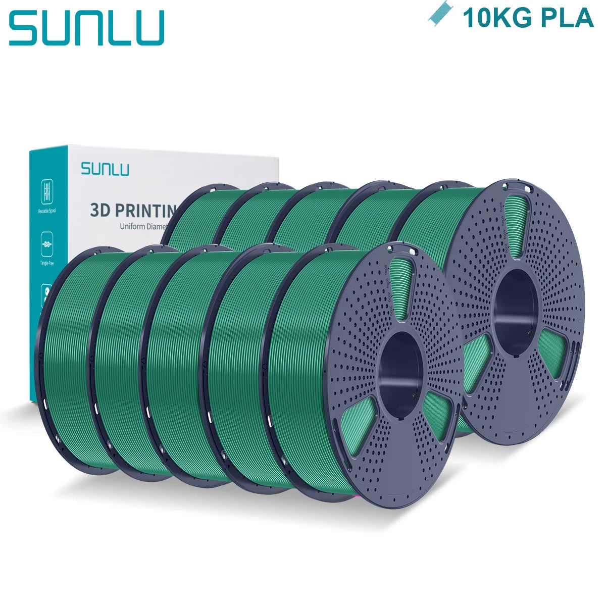 SUNLU PLA 3D Printer Filament 1.75mm - 10 Rolls x 1KG | Neatly Wound