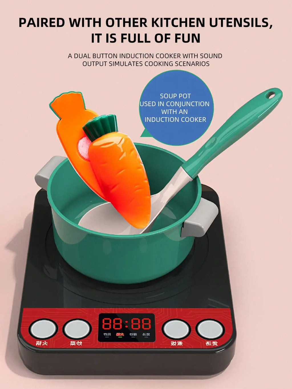 Kids Kitchen Toys Pretend Play Cooking and Serving Utensils with Play Pots Kitchen Accessories Kit Fruit Cutting Tools for Girls