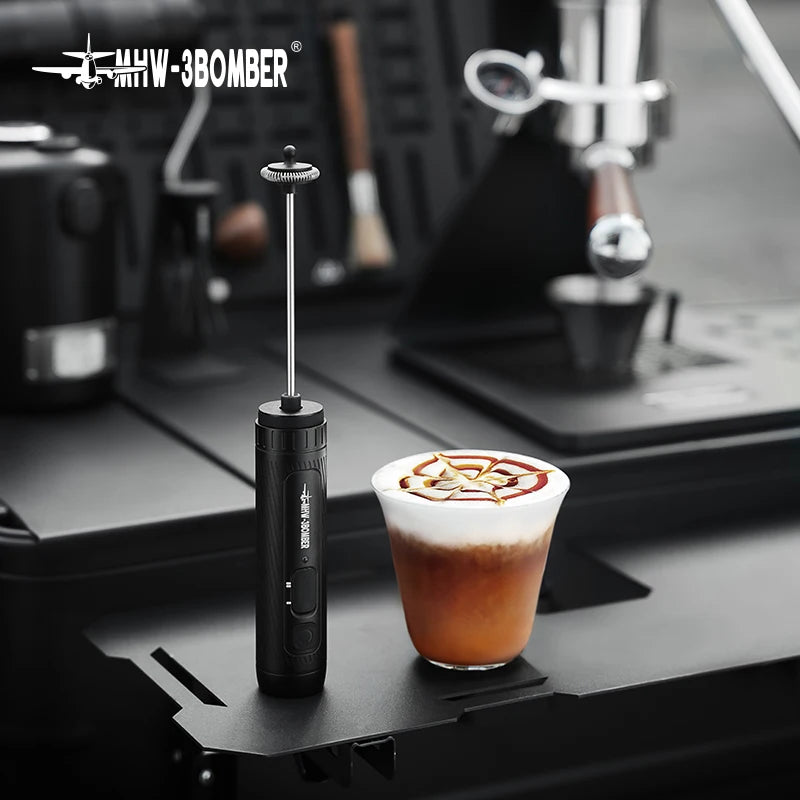 MHW-3BOMBER Rechargeable Milk Frother Pitcher Handheld Electric Foam Maker Stainless Steel Whisk Foamer for Espresso Latte Tool