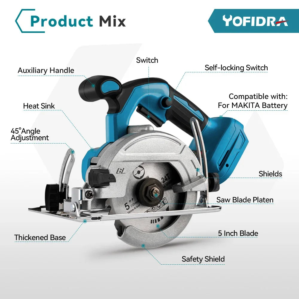 1000W Brushless Electric Circular Saw 10800RPM Cordless Multifunctional Woodworking Cutting Power Tool For Makita Battery Pin
