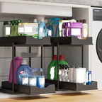 2-Tier Sliding Pull-Out Kitchen Storage Rack - Non-Slip Multifunctional Drawer Organizer for Under-Sink and Countertop Storage