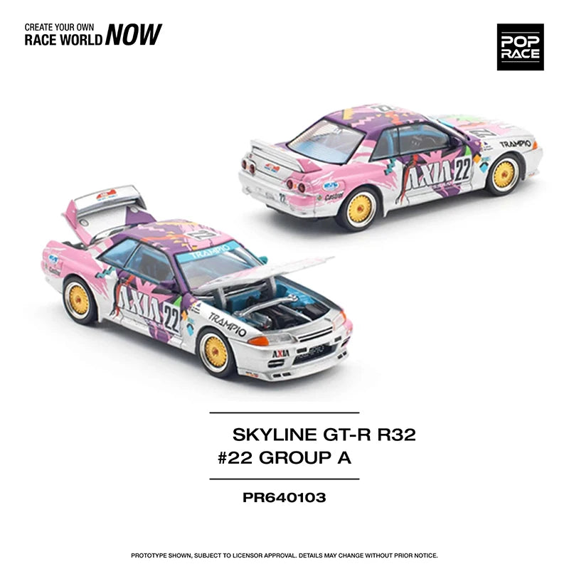 In Stock POP Race 1:64 Skyline GTR R32 AXIA #22 Group A Openable Hood Diecast Diorama Car Model Toy