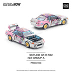 In Stock POP Race 1:64 Skyline GTR R32 AXIA #22 Group A Openable Hood Diecast Diorama Car Model Toy