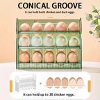 Kitchen Large Capacity Egg Fridge Storage Box - Portable Multi-Layer Egg Tray Organizer, Auto Opening/Closing Egg Holder