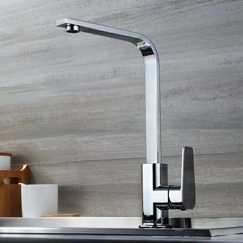 7-Shape Copper Kitchen Faucet - 360° Swivel Sink Mixer with Ceramic Cartridge & Aerator, Silver/Black