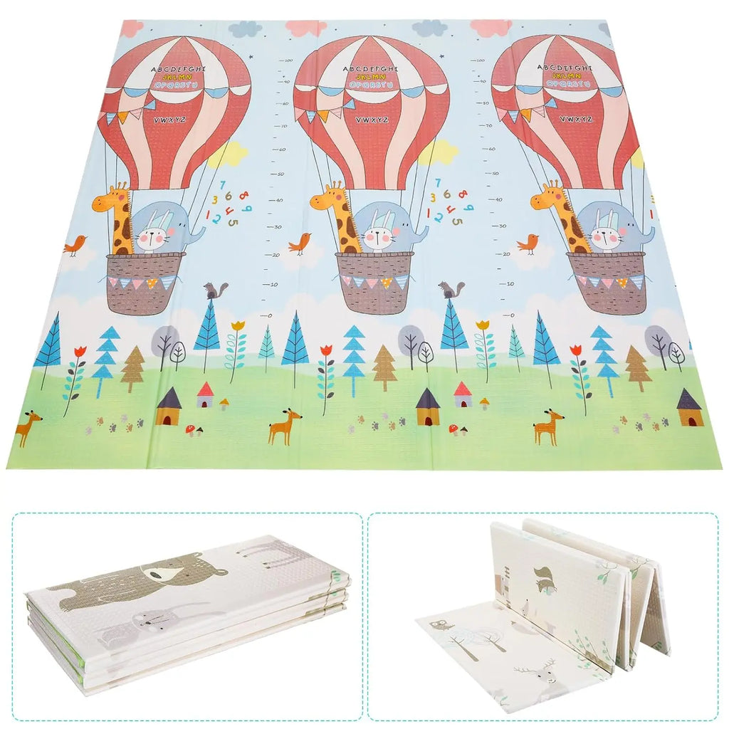 Play Mat Baby Crawling Mat Children Foldable XPE Foam Non-slip Double-sided for Indoor Outdoor 180x160x1cm Treehouse/Giraffe