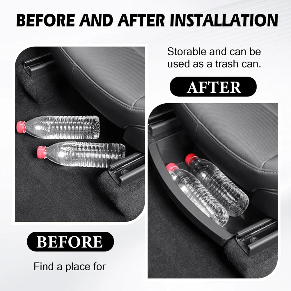 Underseat Storage Box Organizer for Tesla Model Y Juniper 2025 Front Rear Under Seat Organizer Waterproof Bin Travel Accessories