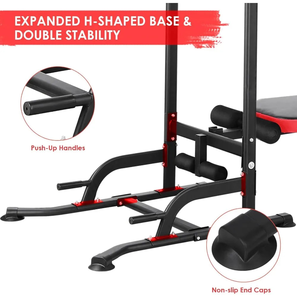 Power Tower with Bench, Pull Up Bar Stand, Dip Bar w/Folding Bench 4 Ropes Strength Training, Multi-Function - HOME