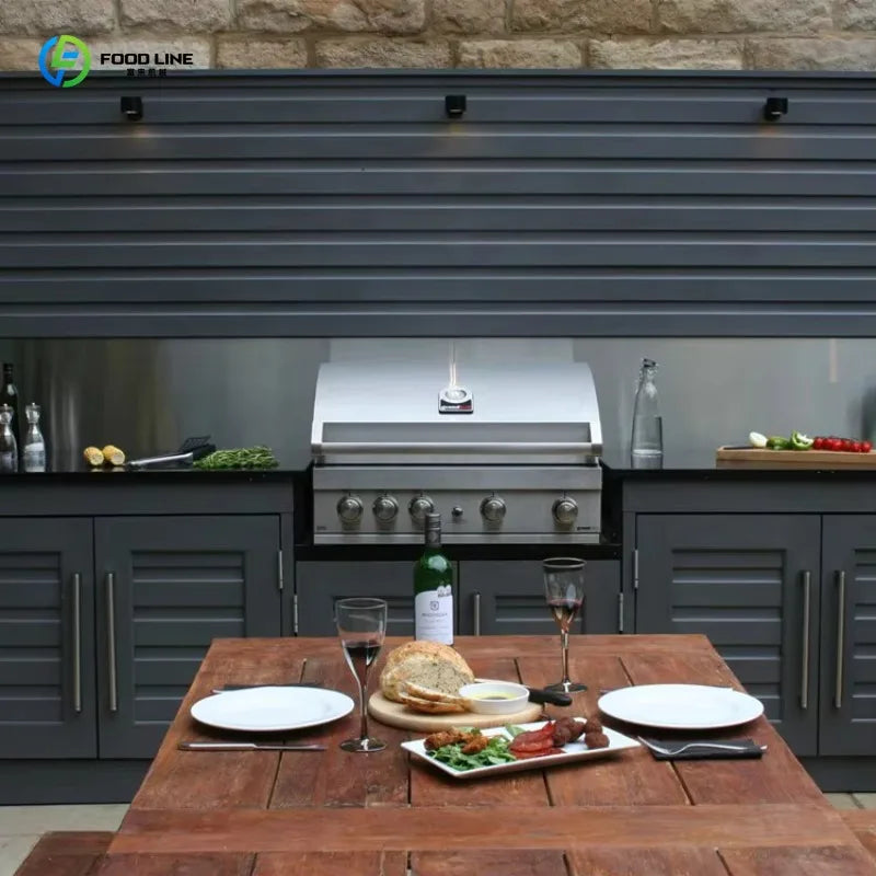 Customized New Outdoor Kitchen Stainless Steel Cabinet Modern Style with BBQ Grill and Sink