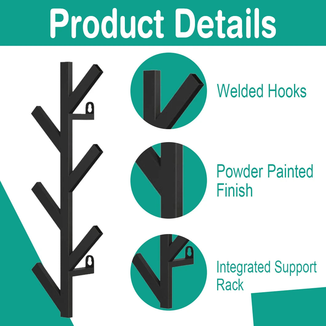 1pc Vertical Coat Rack Wall Mounted 16 Inch, Metal Modern Wall Coat Tree for Hats, Jackets, Bags, Entryway Bedroom