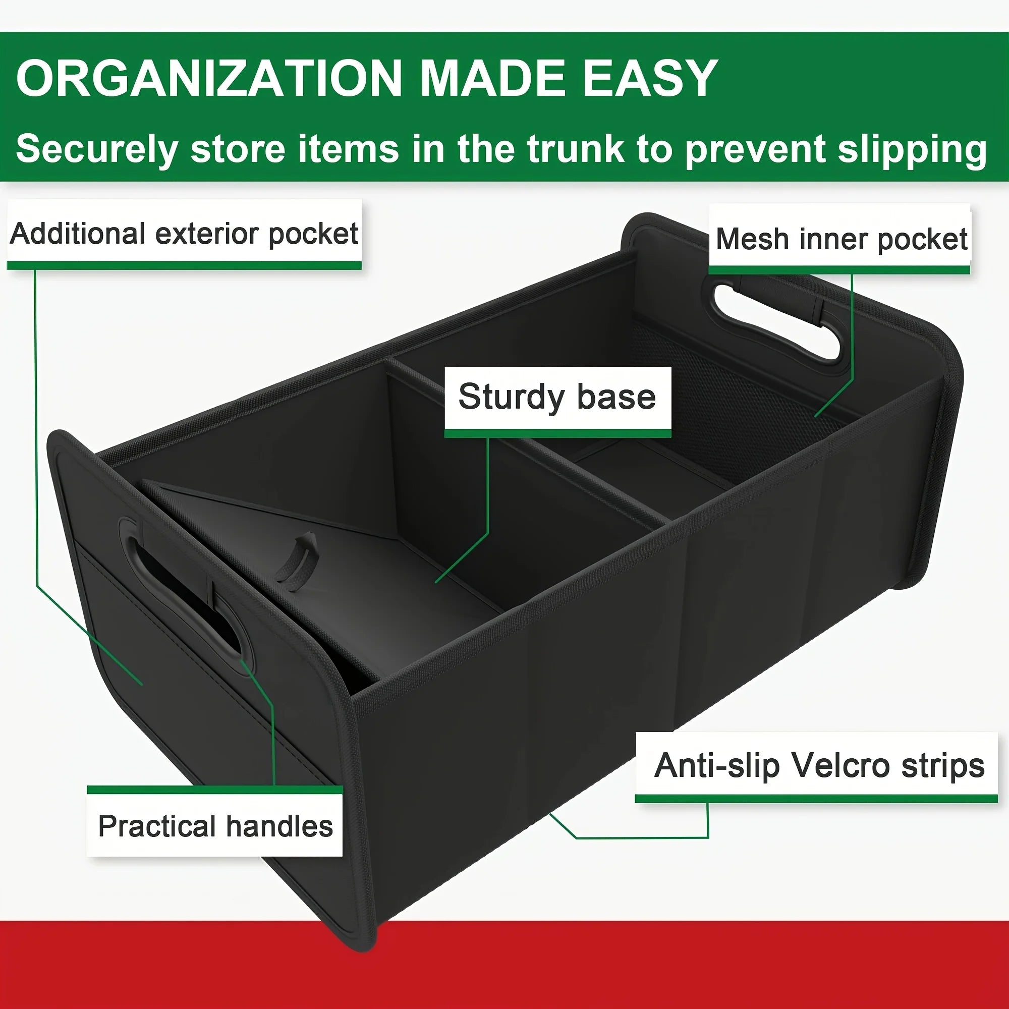 Foldable Trunk Bag with Anti-Slip - Sturdy Trunk Organizer & Car Foldable Box for More Order in the Car