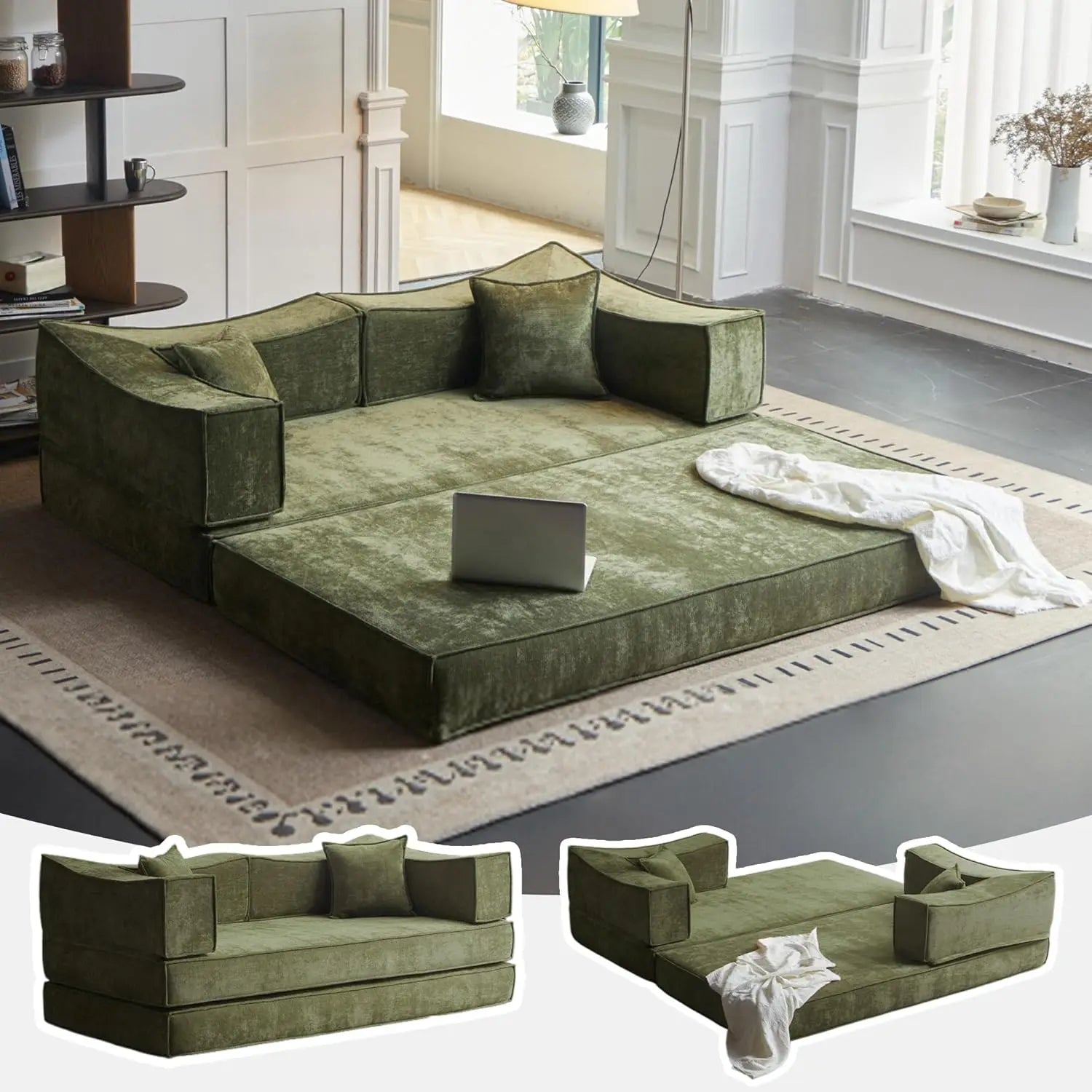 78.8" Convertible Compression Sofa: Corduroy Modular Bed, Arms & Backrest
