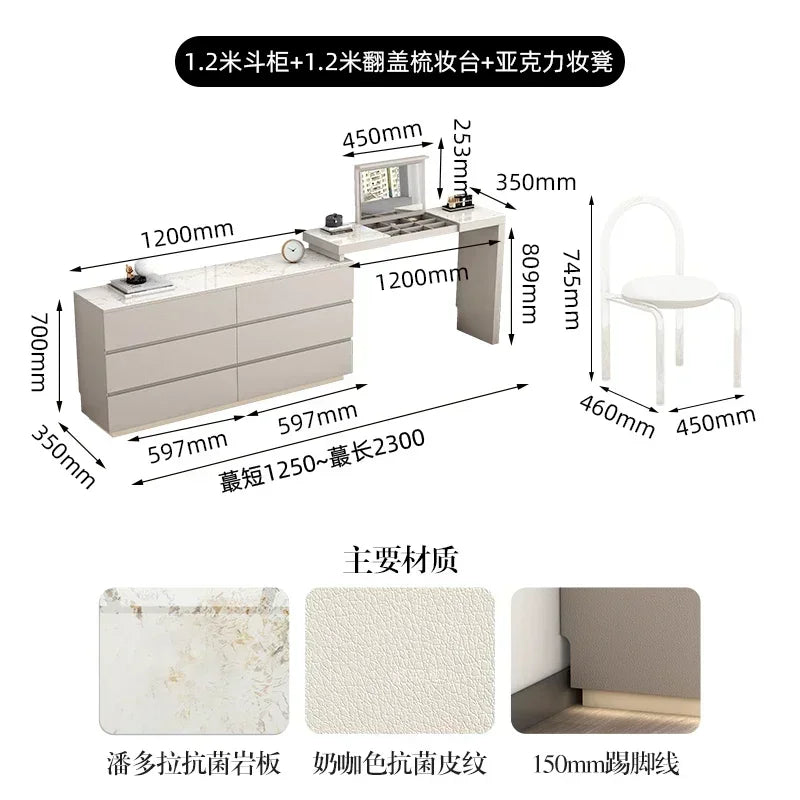 Minimalist bedroom dresser, storage cabinet, retractable bedside chest of drawers, dressing table, folding mirror