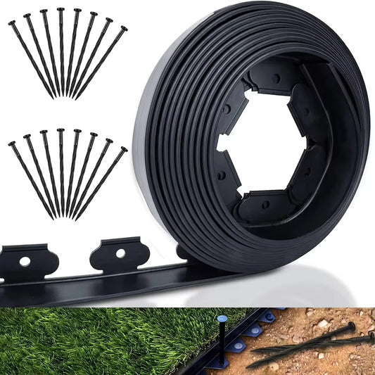 10M Fixed Garden Barrier Lawn Grass Plastic Edging Border Landscape Edging Garden Edge Kit With 30 Anchoring Spikes Easy Install