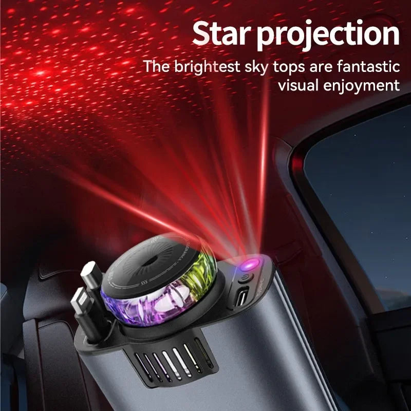 5-In-1 Car 45W Retractable Phone Charger with Type C PD Cable Aromatherapy Essential Diffuser Roof Starlight For IPhone Andriod