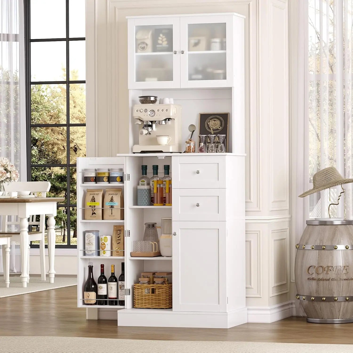 72" Tall Kitchen Pantry Storage Cabinet, Kitchen Hutch Cabinet with Doors and Shelves, Modern Food Pantry with 2 Drawers