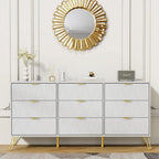 White 9 Drawer Dresser for Bedroom with Deep Drawers, Wood Dressers & Chest of Drawers with Gold Handles, Modern Long Dressers