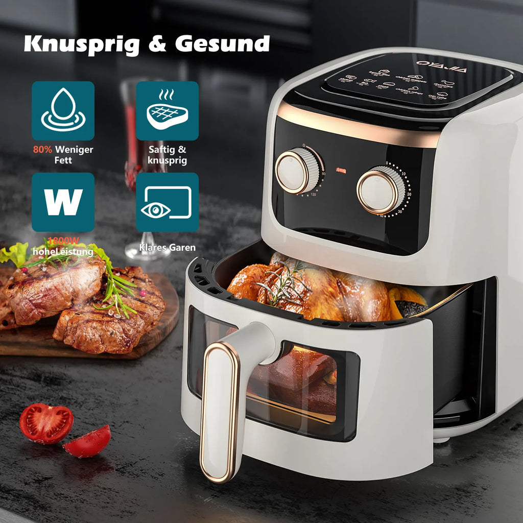 OYAJIA 5L Manual Air Fryer, , Easy-View Window, Digital Temperature Control, 60-Minute Timer, Non Stick Technology