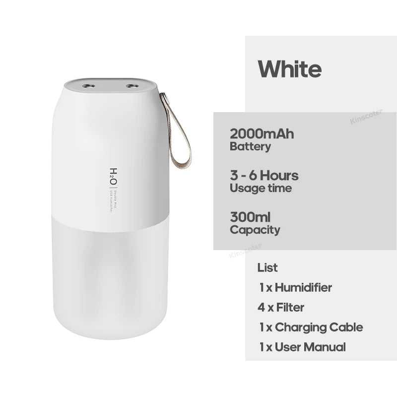 Cordless Rechargeable Air Humidifier 2000mAh Wireless Cool Mist Diffus