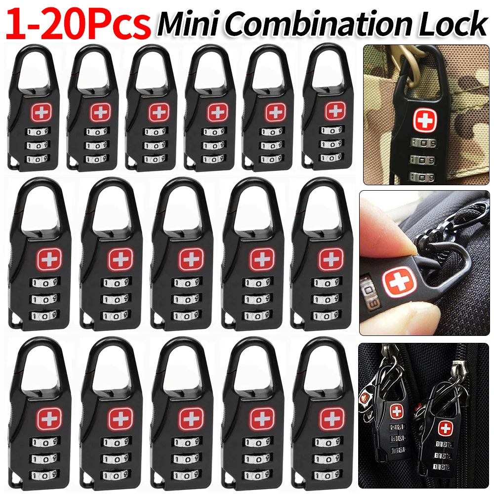 1-20Pcs Mini Alloy Safe Lock Padlock Outdoor Travel Luggage Backpack Handbag Zipper Lock Anti Theft Combination Code Number Lock