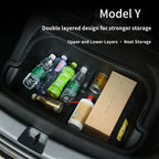 Front & Rear Trunk Storage Box For Tesla Model Y 2024 Double-Deck Luggage Frunk Organizer Box Dustproof Cargo Multi-functional