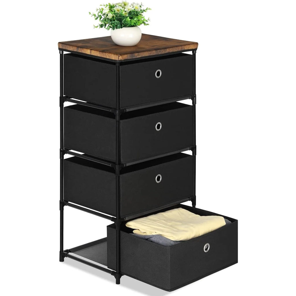 4-Drawer Fabric Closet Organizer | Foldable Clothes Storage Dresser for Bedroom/Dorm/Hallway | Easy Assembly Storage Bins, Black