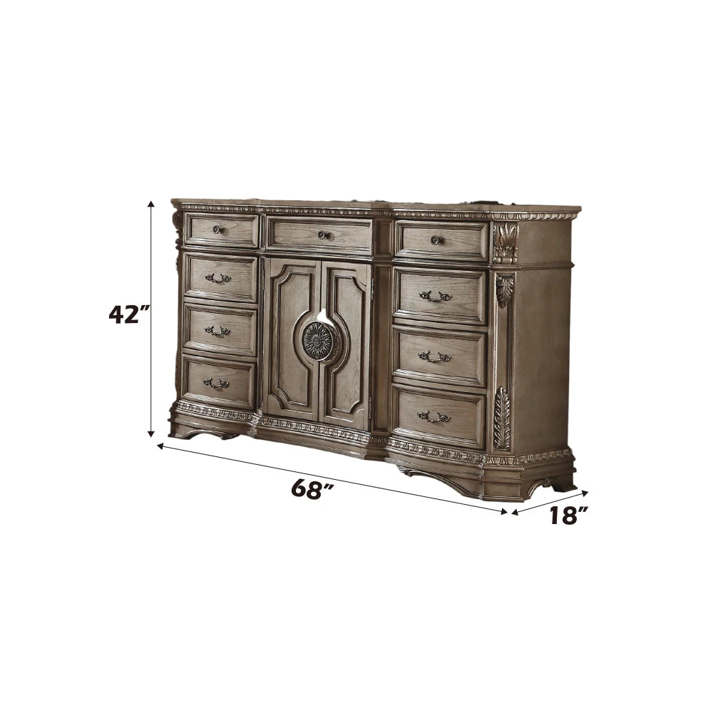 Dresser (WOOD TOP) in Antique Silver European Style Dressing Table Villa Furniture American Bedroom Vanity Mirror Solid Carved