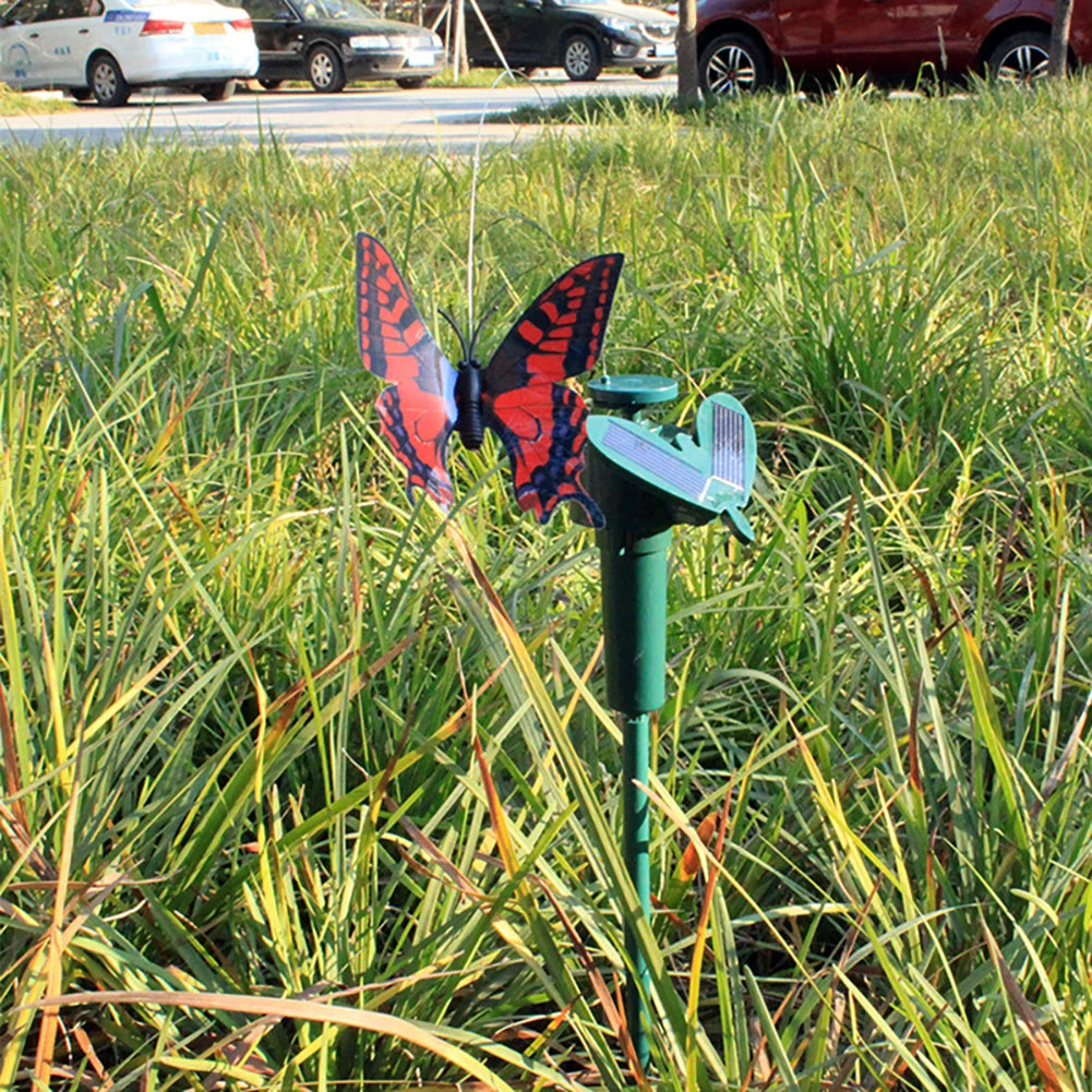 1-3PCS Solar Powered Flying Wobble Butterfly Ornament Durable Garden Dancing Fluttering Butterfly Humming Bird Stake Lawn Decor