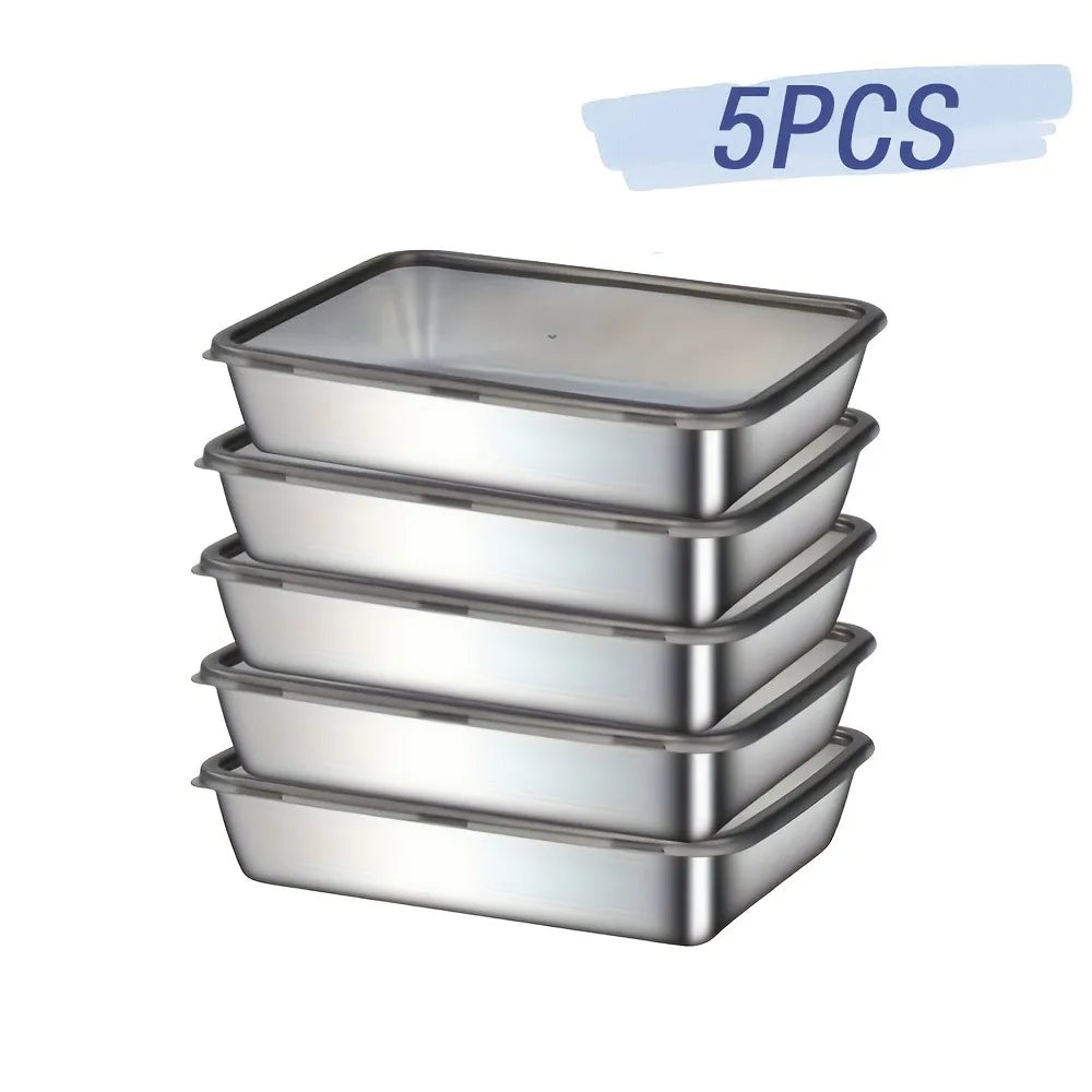 5-Piece Stainless Steel Food Storage Containers, Stackable Airtight Kitchen Organizer for Fridge Freezer, Salad Fruit Meal Prep