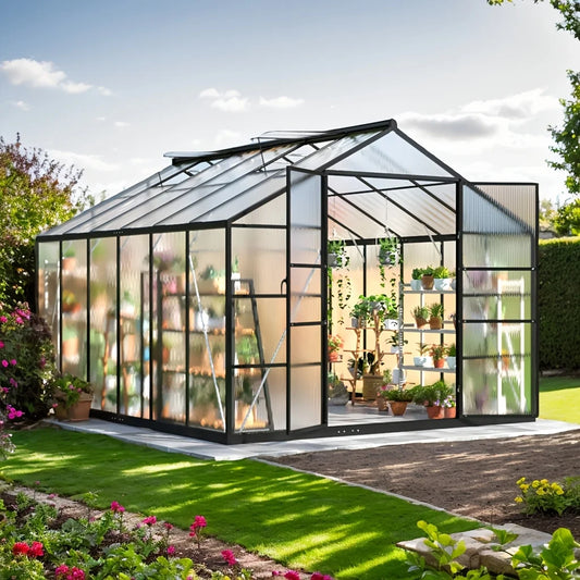 Polar Aurora 10x12FT Polycarbonate Greenhouse Aluminum Frame w/ Vent Windows - Walk-in Easy Assembly for Backyard Garden