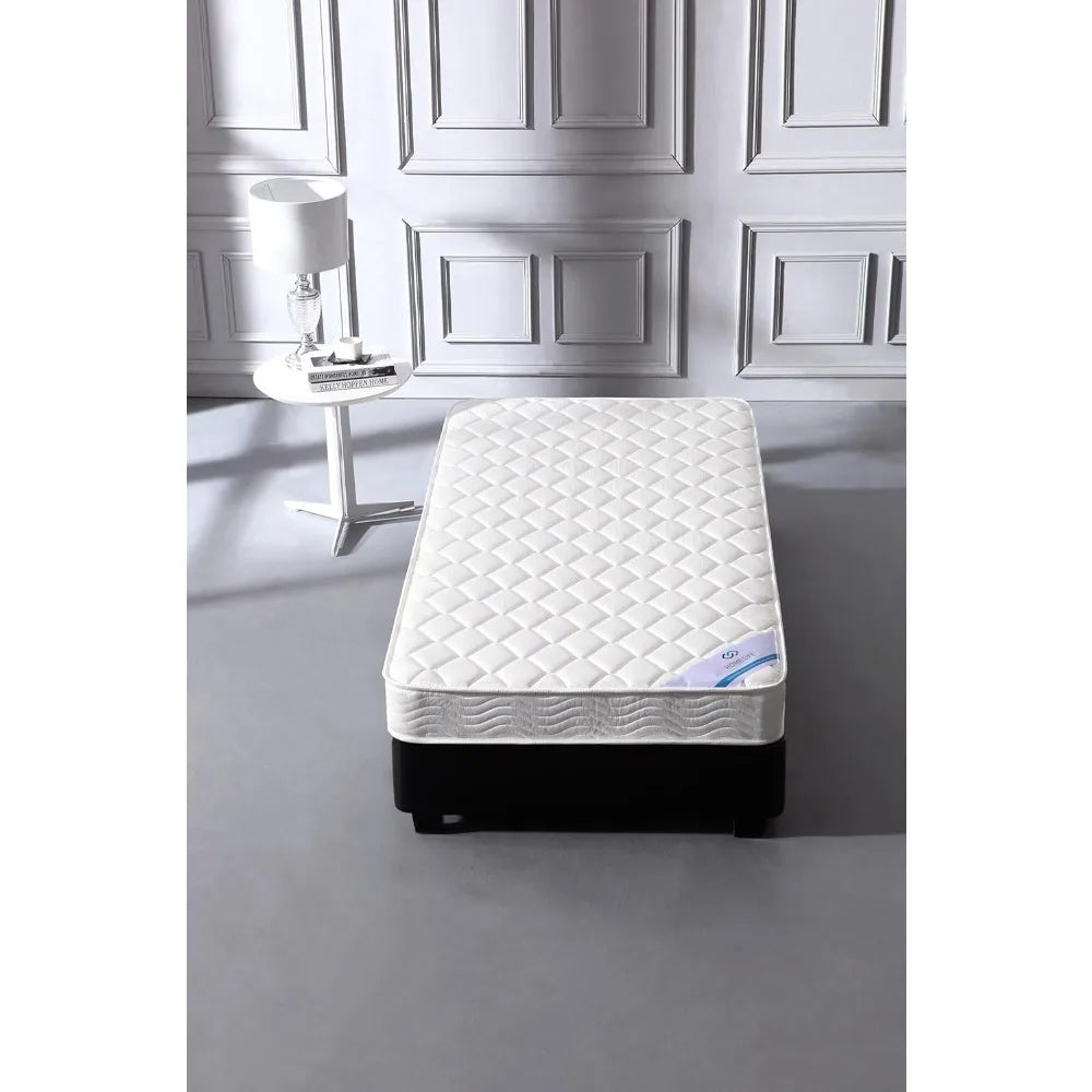 6 Inch Twin Mattress - Medium Firm Innerspring Support with Tight Top Memory Foam & Polyester Cover – Lightweigh -White