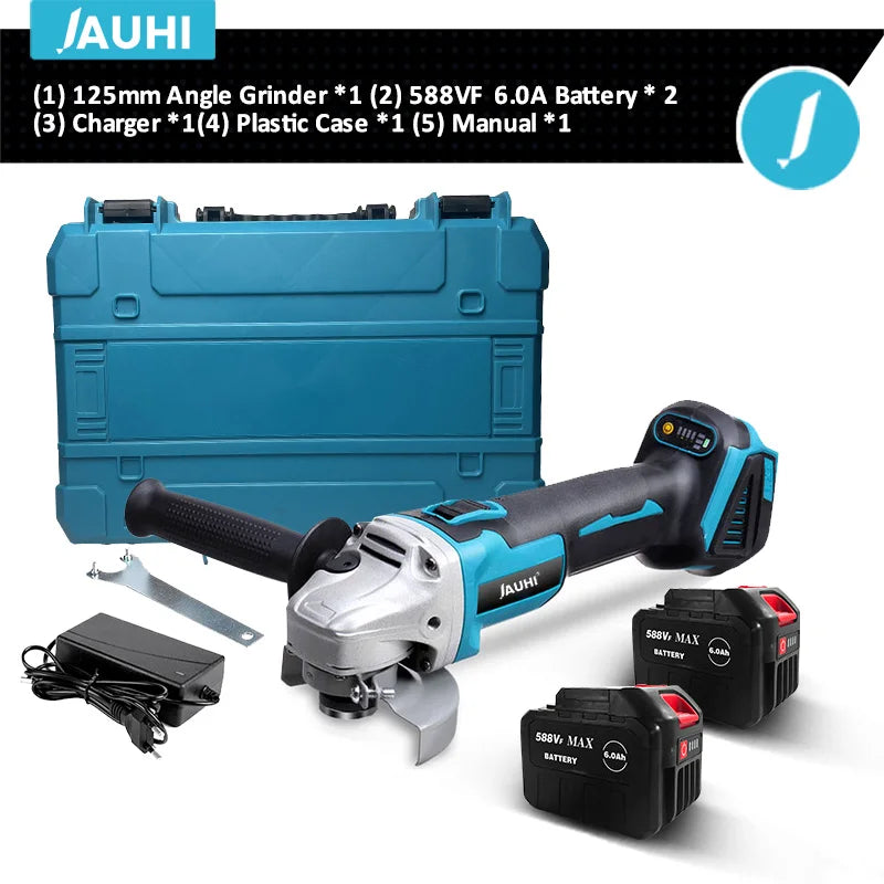 JAUHI 125mm Brushless Angle Grinder 4 Gears Cordless Grinding Machine Cutting Woodworking Power Tools For Makita 18V Battery