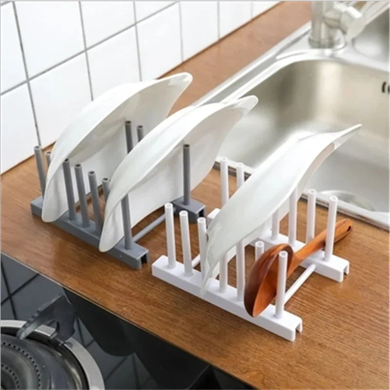 Plastic Dish Rack Kitchen Supplies Storage Draining Racks Removable Shelf Plate Pot Lid Rack Household Storage Organizer Gadgets
