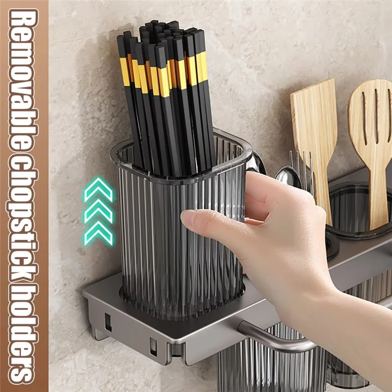 KYCOR-Wall-Mounted Multi-Functional Knife Holder - Folding Shelf For Kitchen, Includes Chopsticks Tube And Cutter Storage