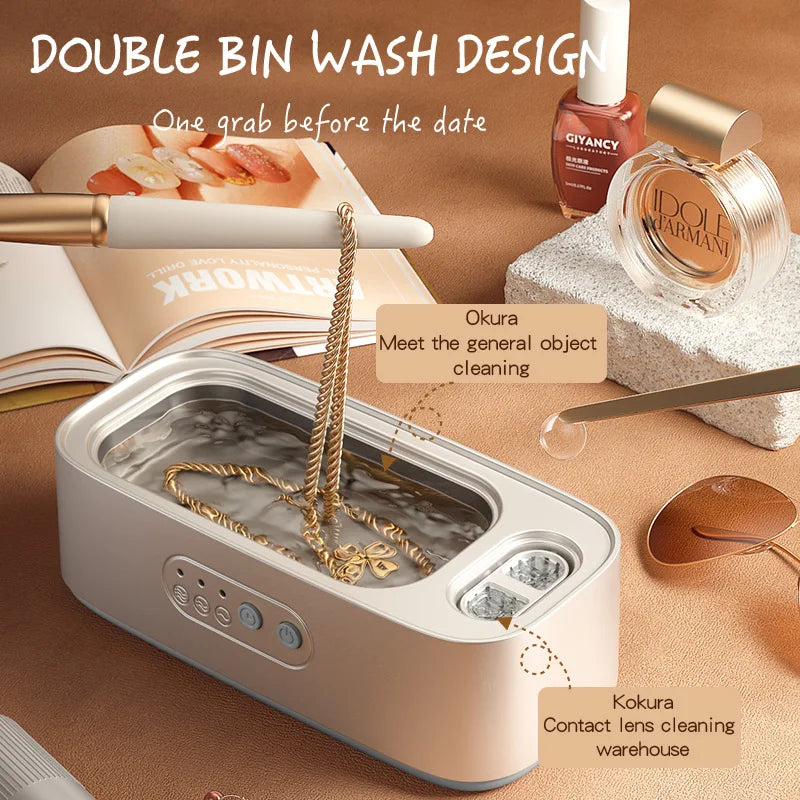Ultrasonic Cleaning Machine High Frequency Cleaner Double Bin Vibration Full Cleaning Jewelry Household Adjustable CleanerNew
