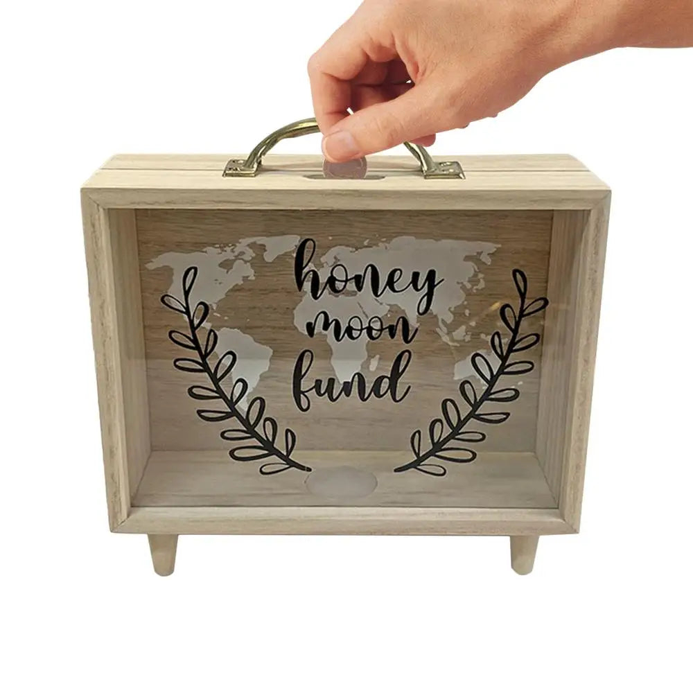 Money Saving Box Coin Saver Wooden Money Bank With Clear Window Reusable Cash Savings Case For Couples Friends Partners Children