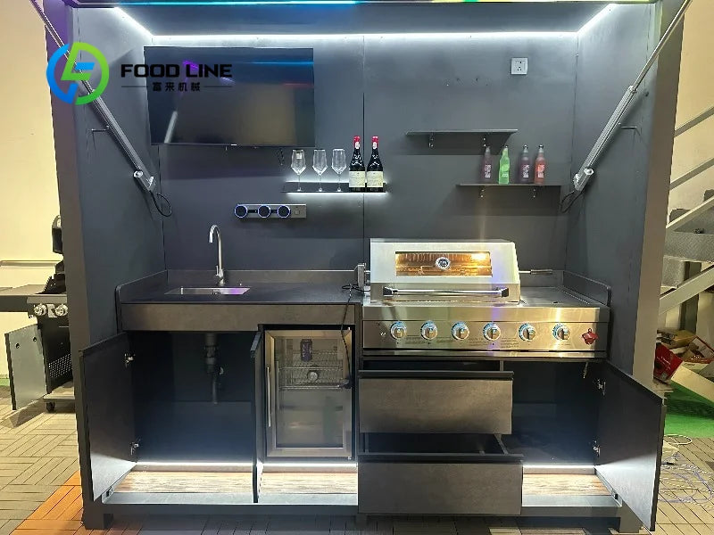 Outdoor Bbq Kitchen With Shed Integrated Storage House For Backyard Patio Grilling And Outdoor Cooking Activities