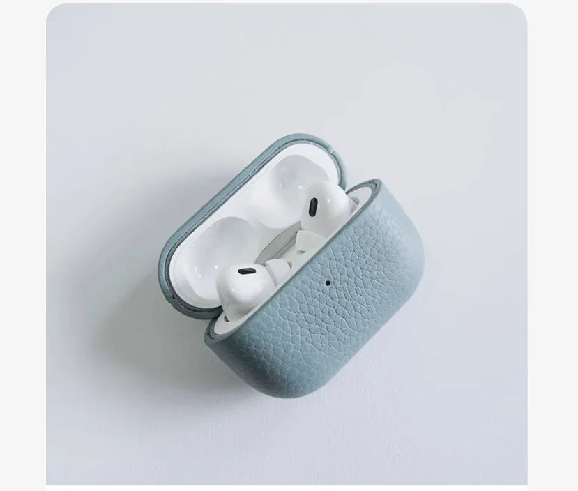 For AirPods Pro 3 Lychee Pattern Cowhide Leather Case for Airpods 4 3 2 1 Pro All-inclusive Earphone Protection Handmade Cover