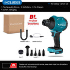 Kamolee 1100W 40500RPM Cordless  Air Blower Dust Blower Inflator Vacuum Multifunction Rechargeable Blower Apply to 18V 21V Batte