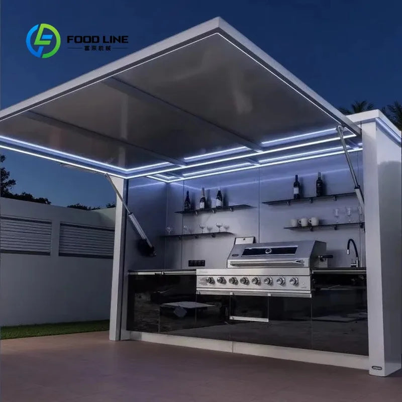 Customized Outdoor BBQ Kitchen Cabinets Island Luxury Modular Stainless Steel Outdoor Kitchens Furniture Garden BBQ