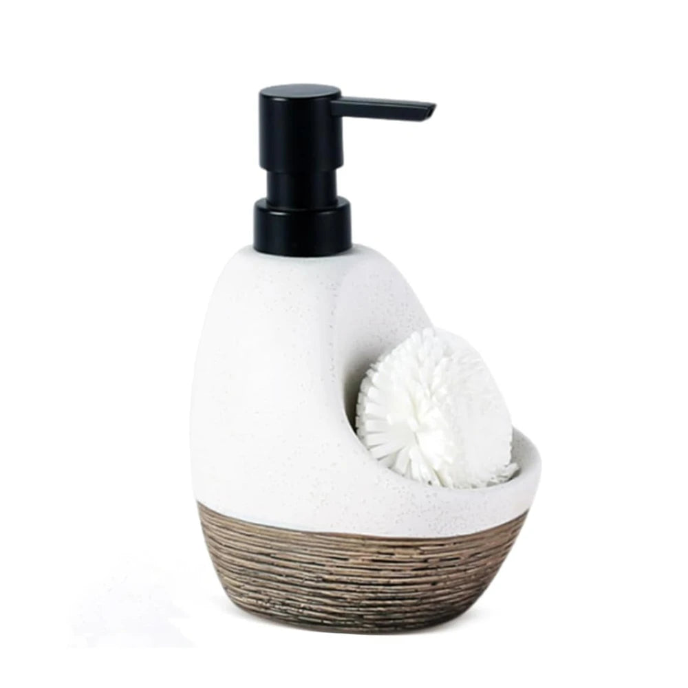 Ceramic Dish Soap Dispenser with Sponge Holder for Kitchen Sink, Empty Liquid Pump Bottle Dispenser Set for Bathroom, 1pcs 450ml