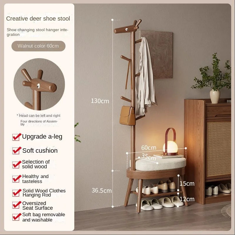 Realife Solid Wood Deer Shoe Changing Stool With Hanging Clothes Rack Integrated For Home Use Shoe Cabinet For Sitting 2025 New