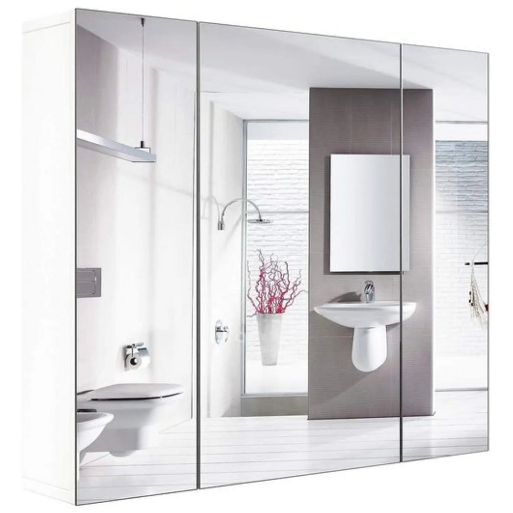 Getone Mirror Cabinet Bathroom Cabinet 3 Doors Bathroom Mirror Cabinet White 70x60x15cm Wood