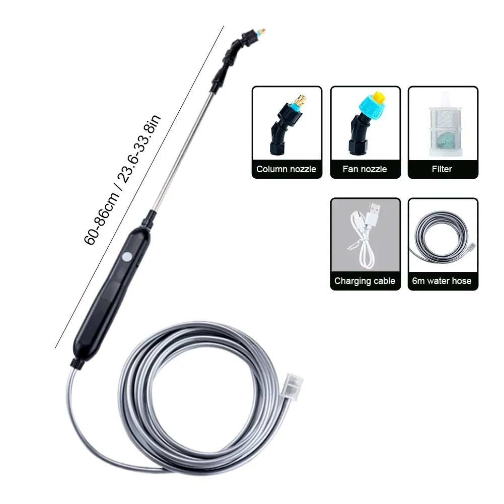 Electric Sprayer with 2/3/5/6/8m PipesGarden Watering Spray Gun with 2/4 Nozzles Type-C/USB Telescopic Irrigation Tools 전기 분무기
