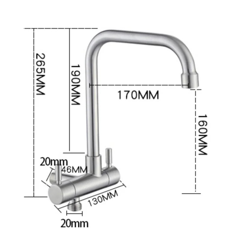 Wall Mounted Kitchen Faucet Stainless Steel Cold Water Tap Quick Open Balcony Laundry Pool Tap with Sprayer Bidet Shower Nozzle
