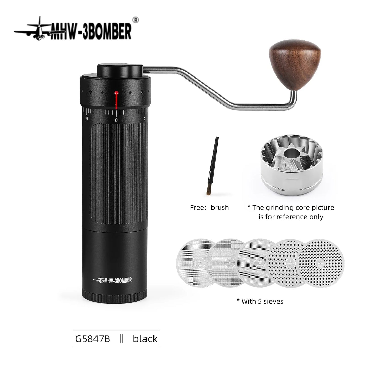 MHW-3BOMBER Manual Coffee Grinder Numerical External Setting Stainless Steel Conical Burr Fit Drip Coffee Espresso Barista Gifts