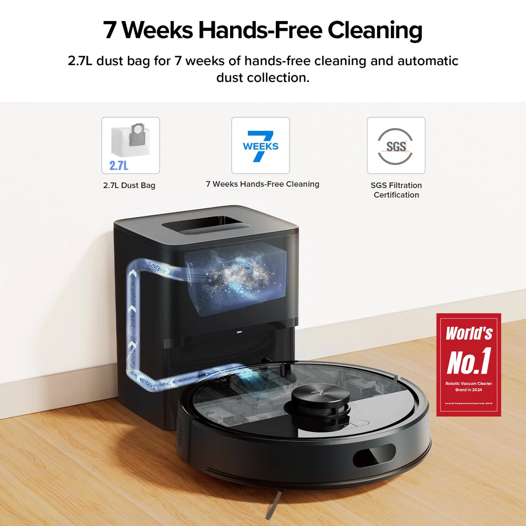 roborock Q7 TF+ Robot Vacuum Mop 10000Pa Suction Dual Anti-Tangle System for Pet Hair Carpet 7 Weeks Self-Emptying  Navigation