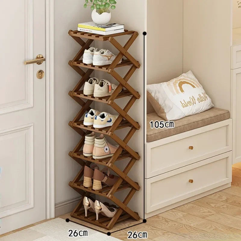 Multi Layer 5/6/7/8/9 Layer Simple Breathable Shoe Shelf Multifunctional Foldable Shoes Shelf Cabinet Simple Bamboo  Saves Space