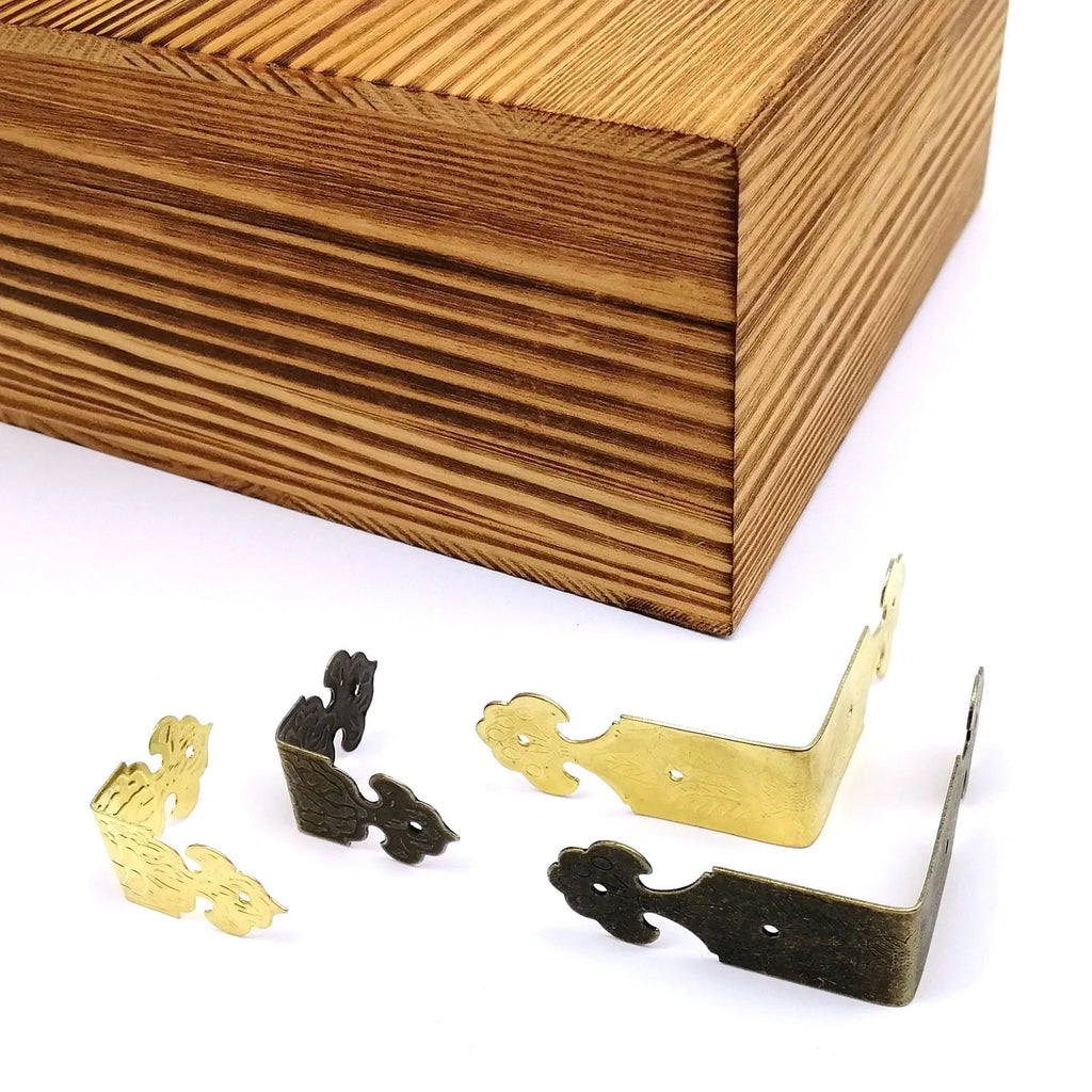 12pcs Decorative Corner Protector Guard Edge Cover for Jewelry Chest Wine Gift Box Wooden Case Table Desk Bronze Golden + Nails