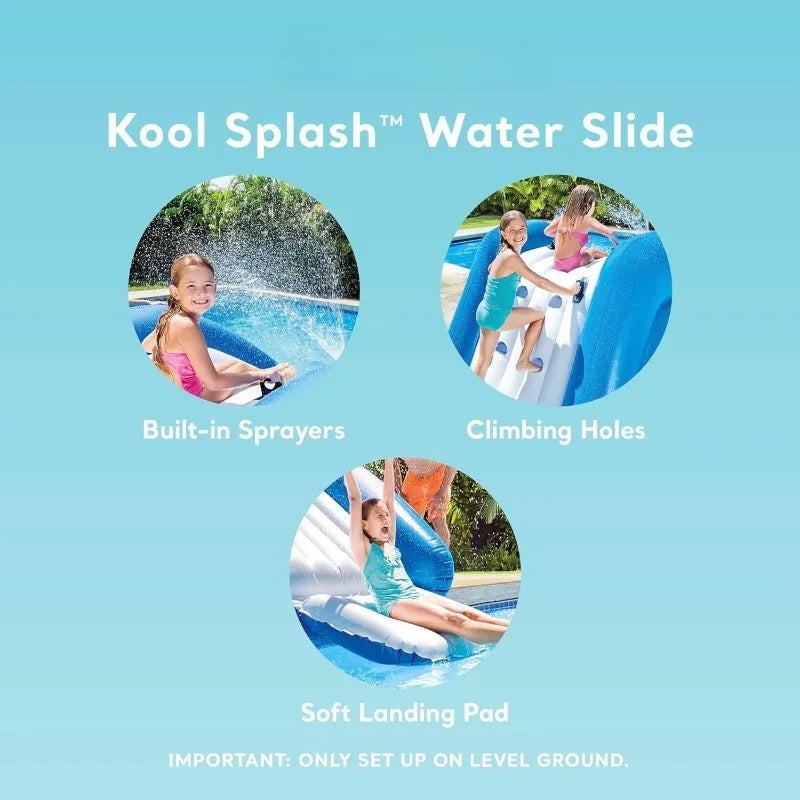 NEW Inflatable Water Slide Swimming Pool Play Center with Built in Sprayers for Kids and Adults, Ages 6 and Up, Blue
